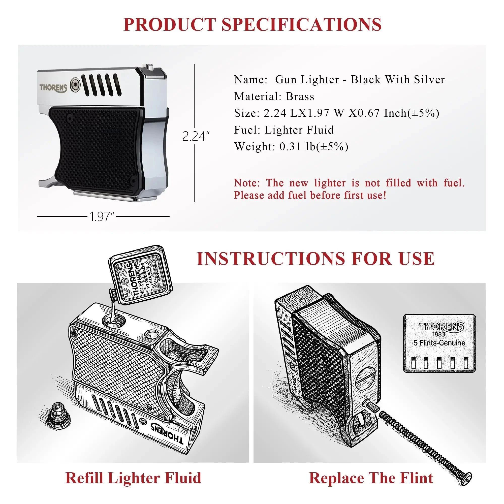 Gun Lighter - Black With Silver - Image 4