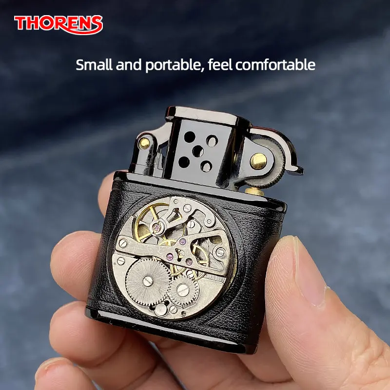Handmade Cowhide Lighter - Inlaid Black Mechanical Movement - Black - Image 10