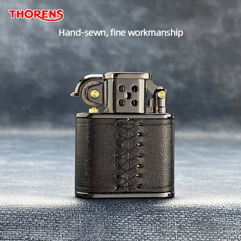 Handmade Cowhide Lighter - Inlaid Black Mechanical Movement - Black - Image 11