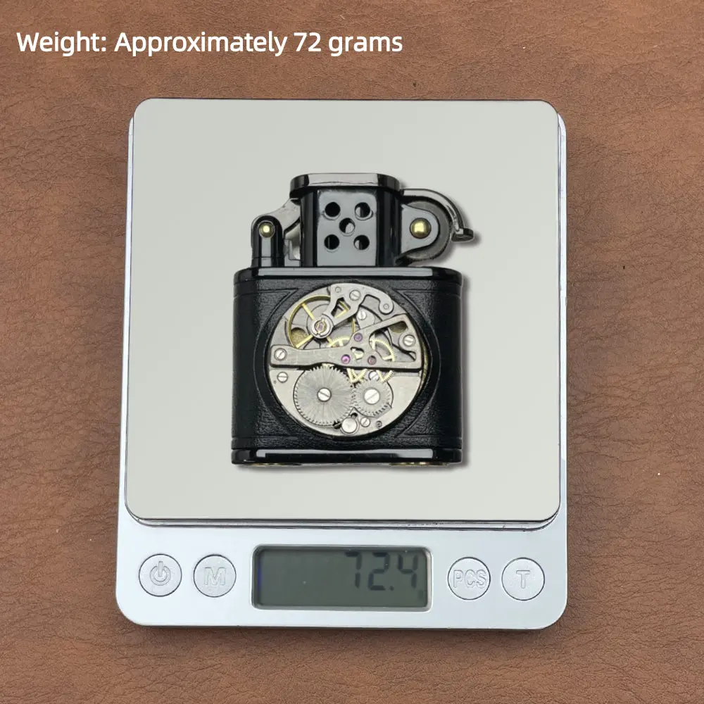 Handmade Cowhide Lighter - Inlaid Black Mechanical Movement - Black - Image 13