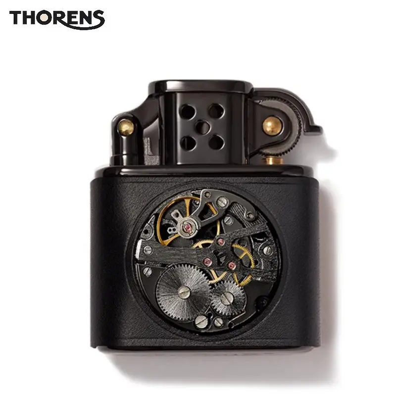 Handmade Cowhide Lighter - Inlaid Black Mechanical Movement - Black - Image 6