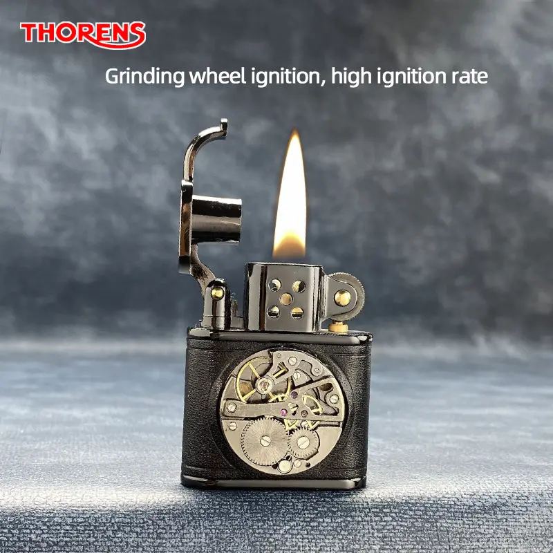 Handmade Cowhide Lighter - Inlaid Black Mechanical Movement - Black - Image 8