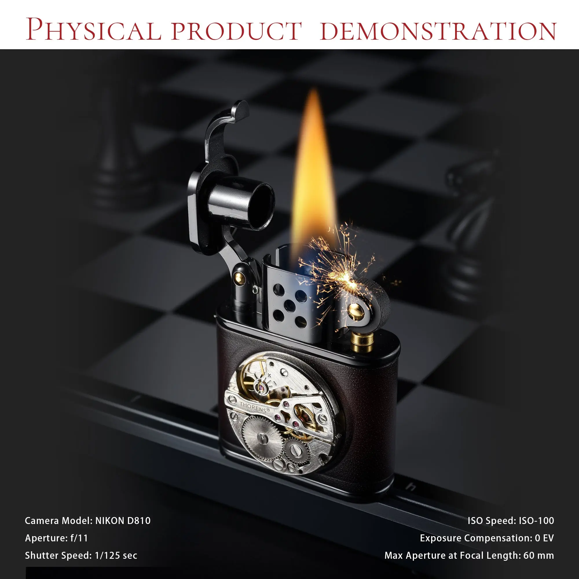 Handmade Cowhide Lighter - Inlaid Mechanical Movement - Red And Black Color - Image 7