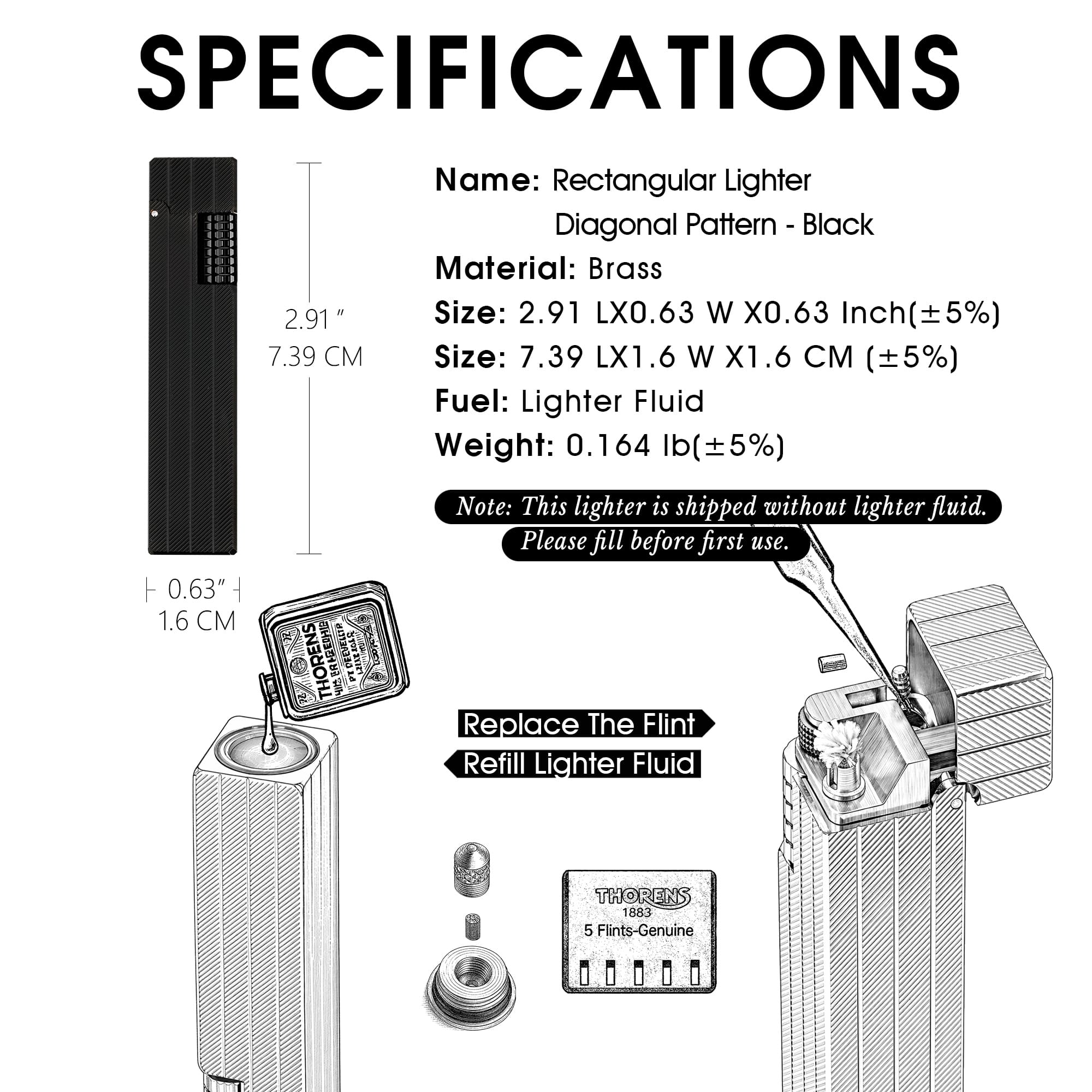 Rectangular Lighter - Diagonal Pattern - Black - Image 4