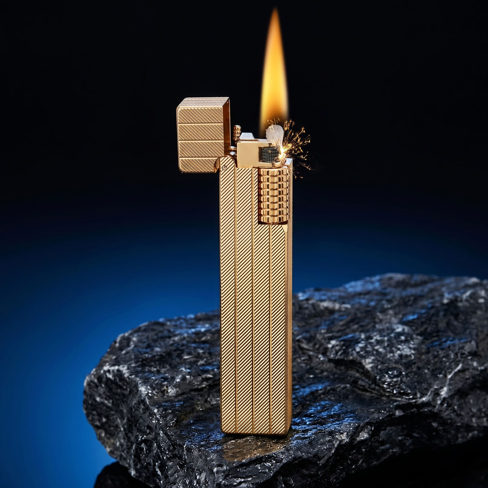 Rectangular Lighter - Diagonal Pattern - Gold - Image 10