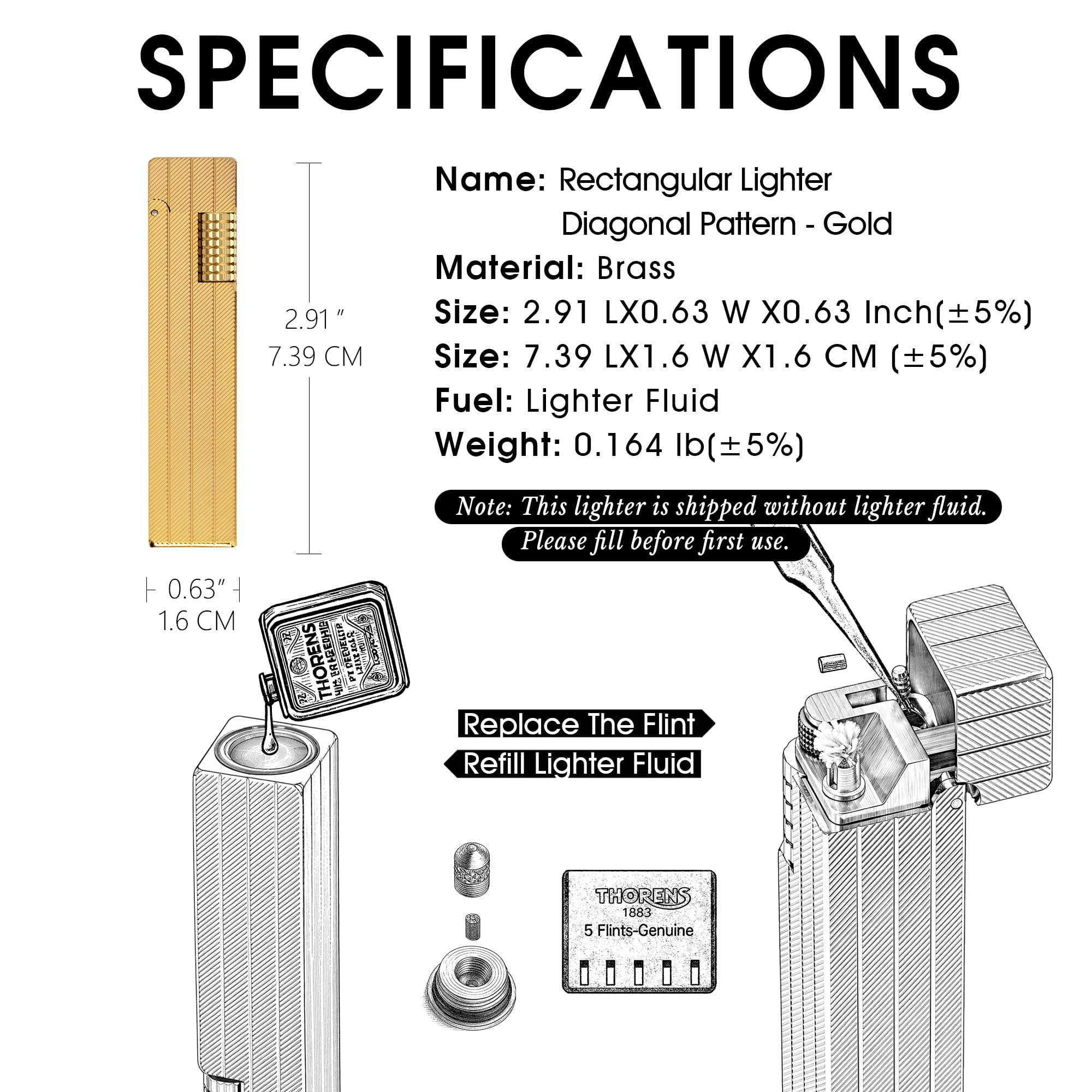 Rectangular Lighter - Diagonal Pattern - Gold - Image 4