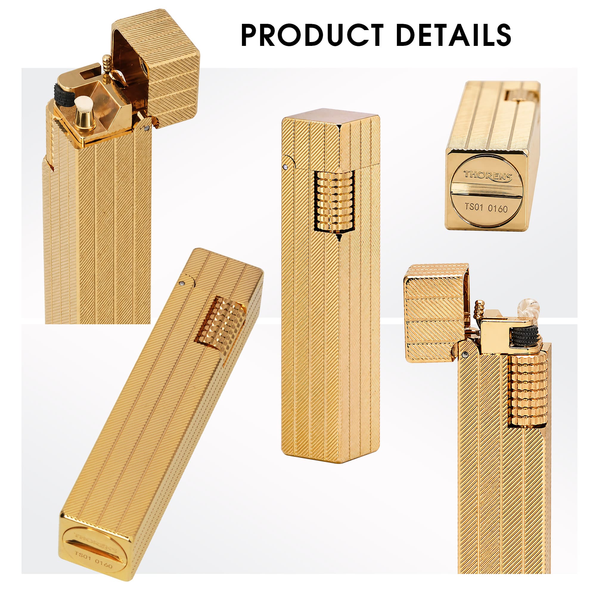 Rectangular Lighter - Diagonal Pattern - Gold - Image 6