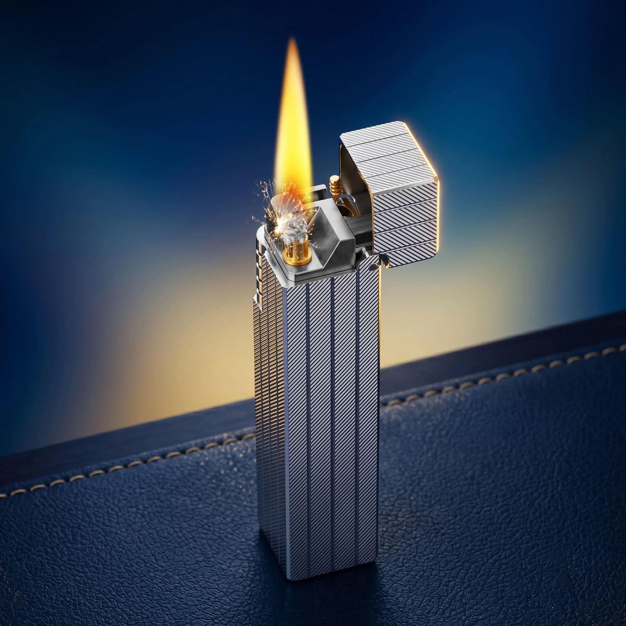 Rectangular Lighter - Diagonal Pattern - Silver - Image 3