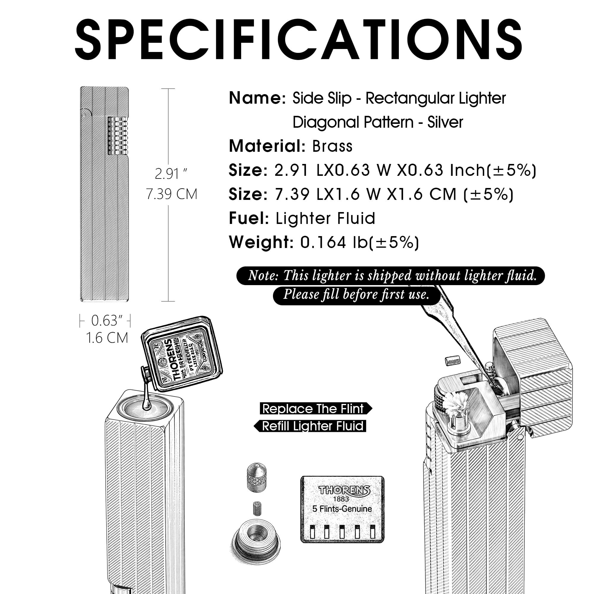 Rectangular Lighter - Diagonal Pattern - Silver - Image 4