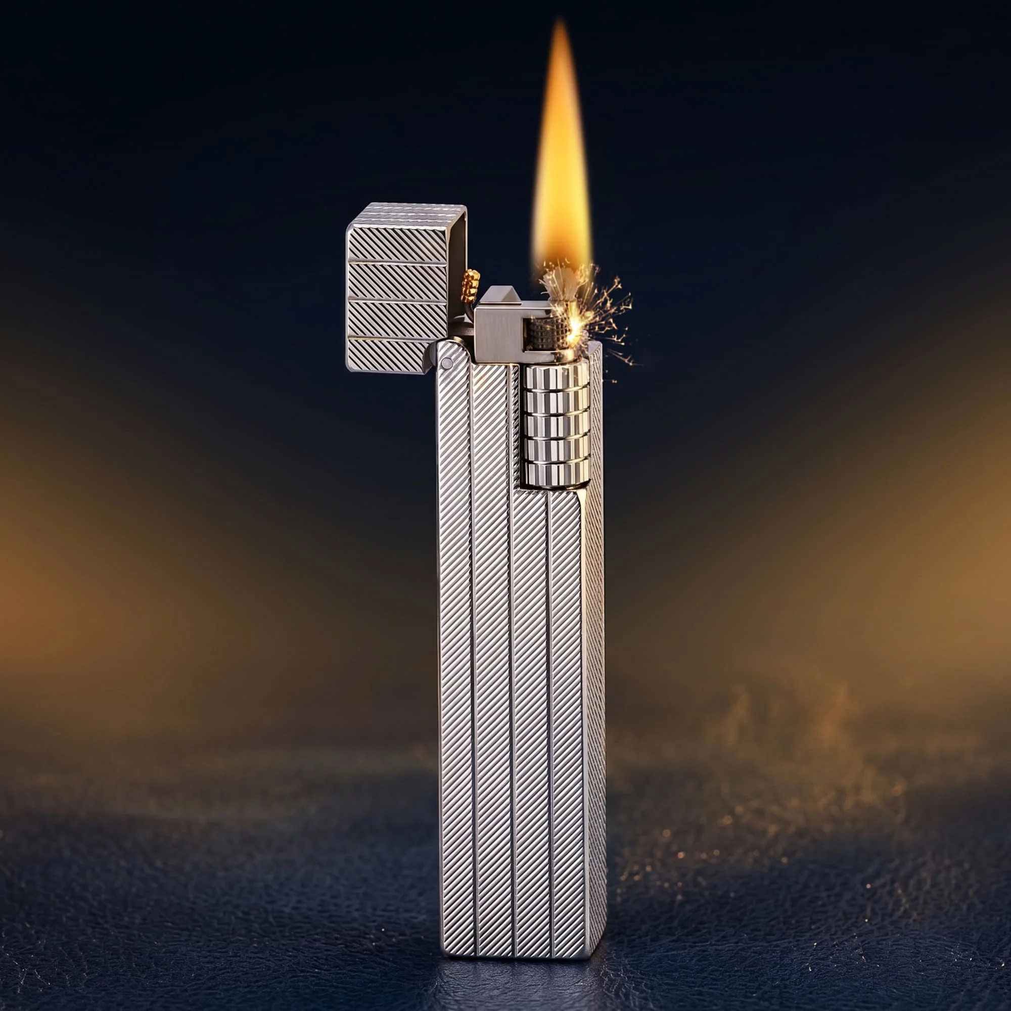 Rectangular Lighter - Diagonal Pattern - Silver - Image 6