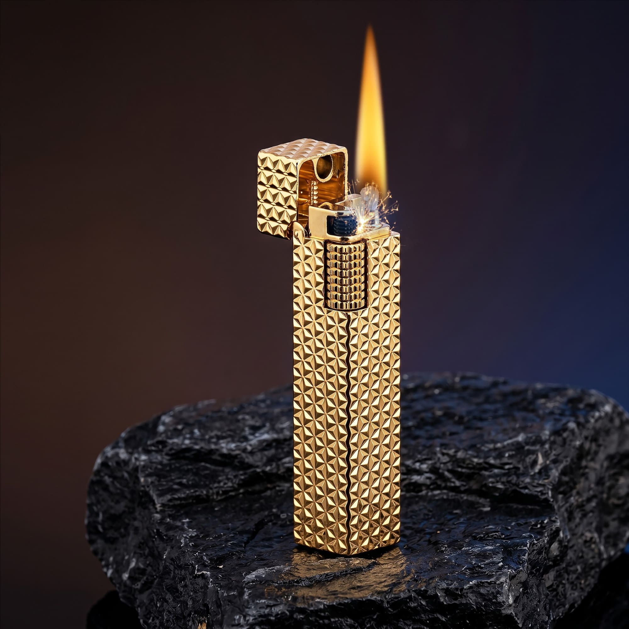 Rectangular Lighter - Starburst Pattern - Gold - Image 3