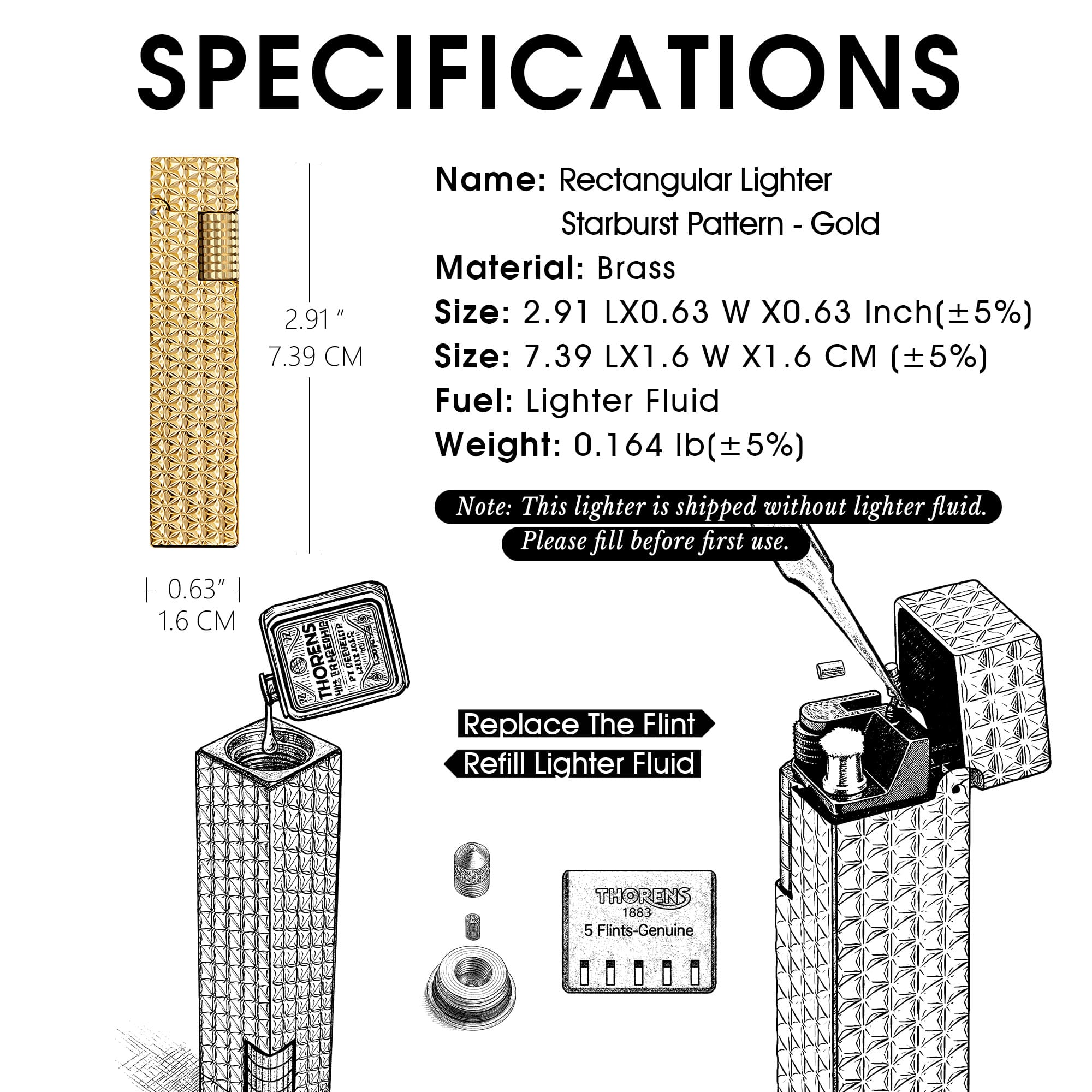 Rectangular Lighter - Starburst Pattern - Gold - Image 4