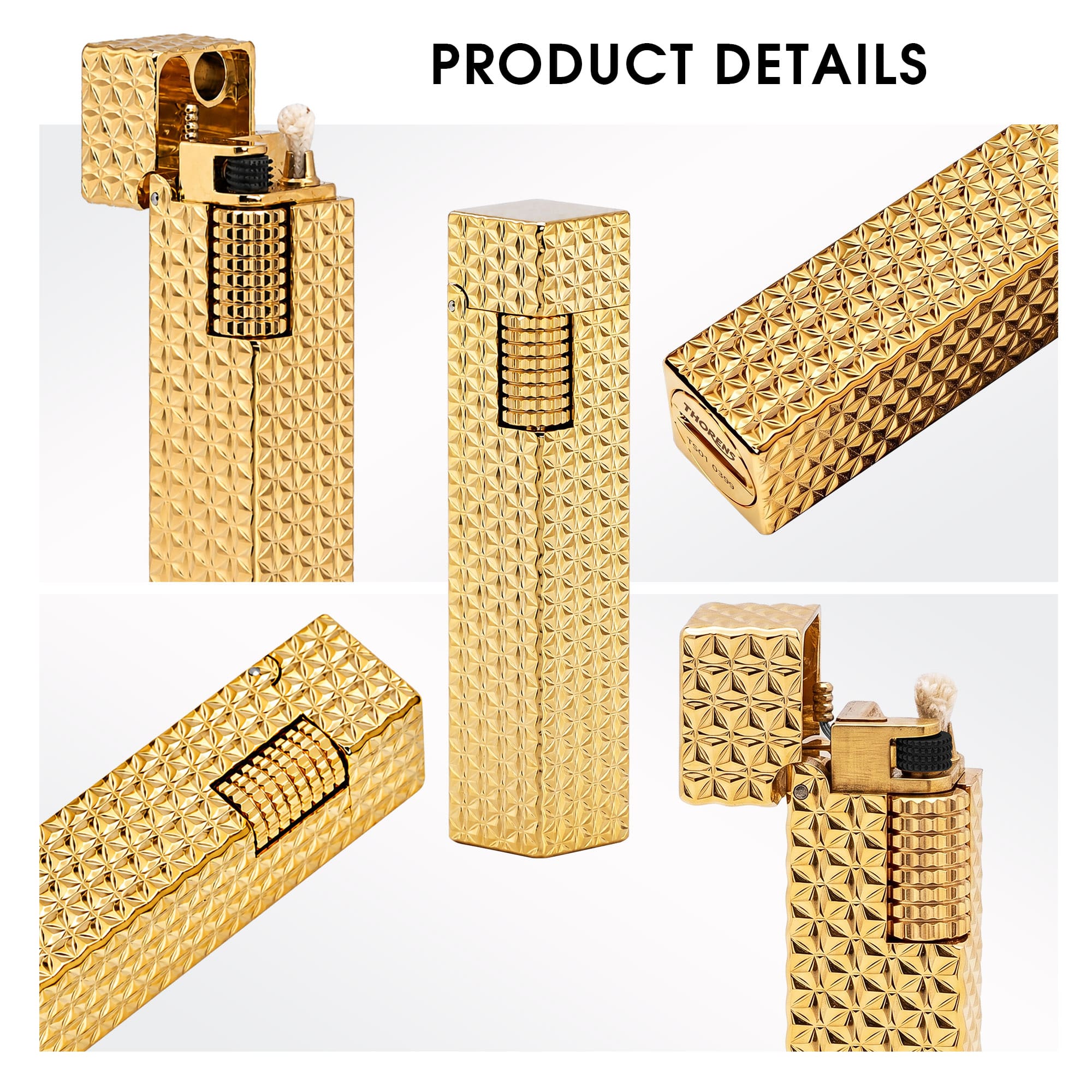 Rectangular Lighter - Starburst Pattern - Gold - Image 6