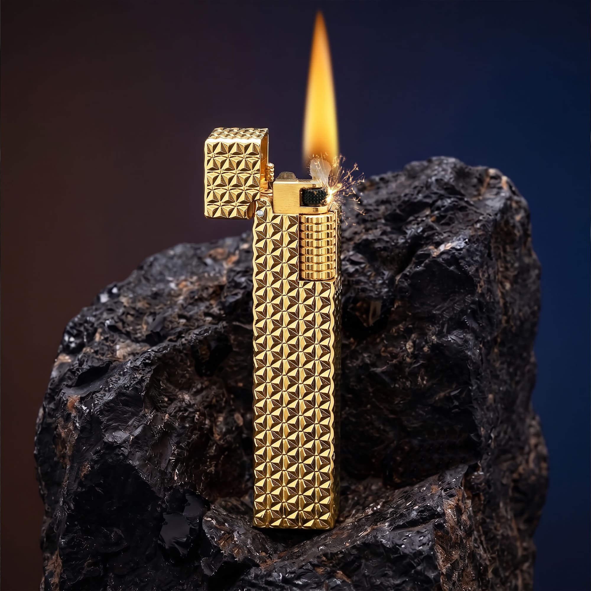 Rectangular Lighter - Starburst Pattern - Gold - Image 9