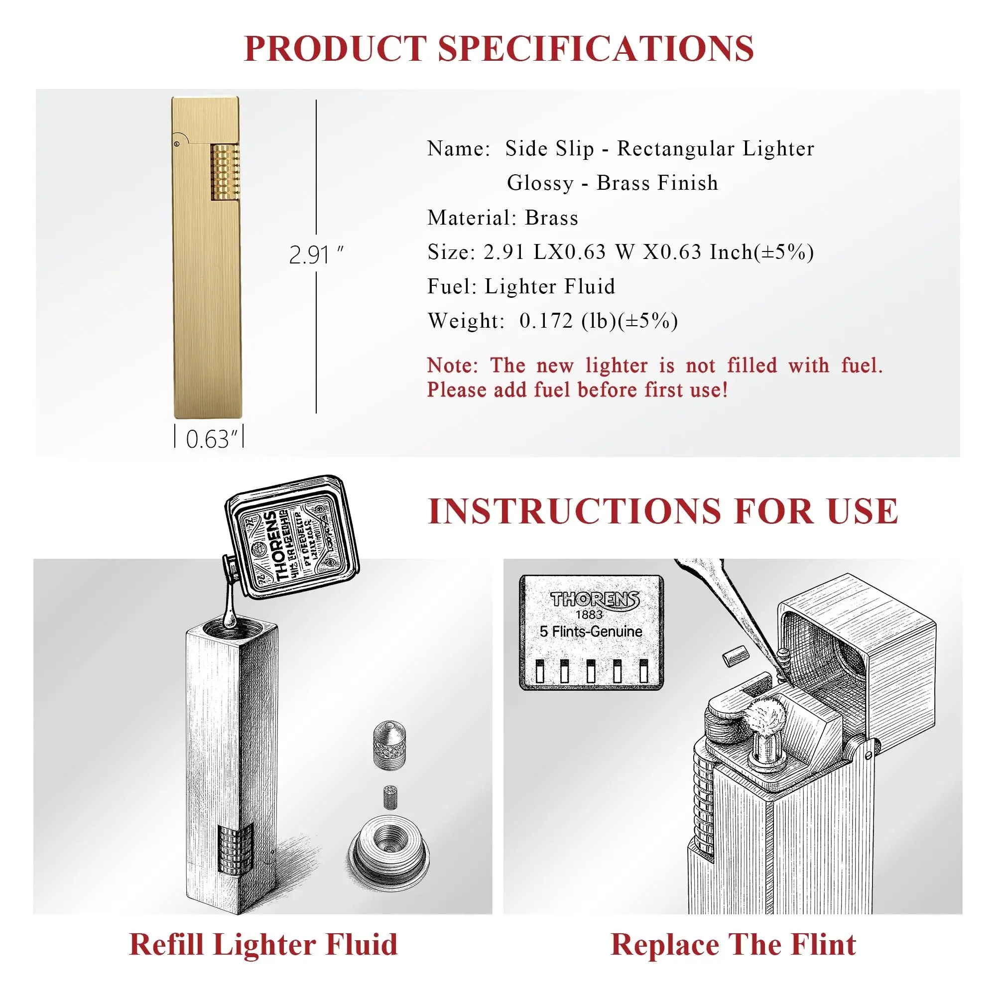 Rectangular Lighter - Glossy - Brass Finish - Image 4