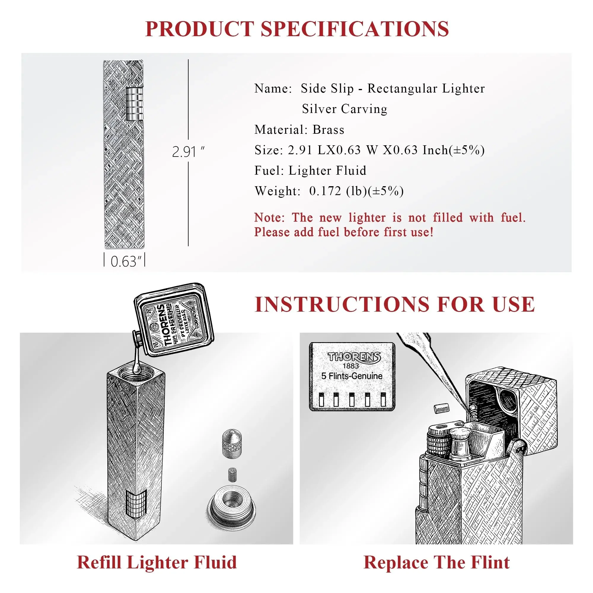 Rectangular Lighter - Silver Carving - Image 4