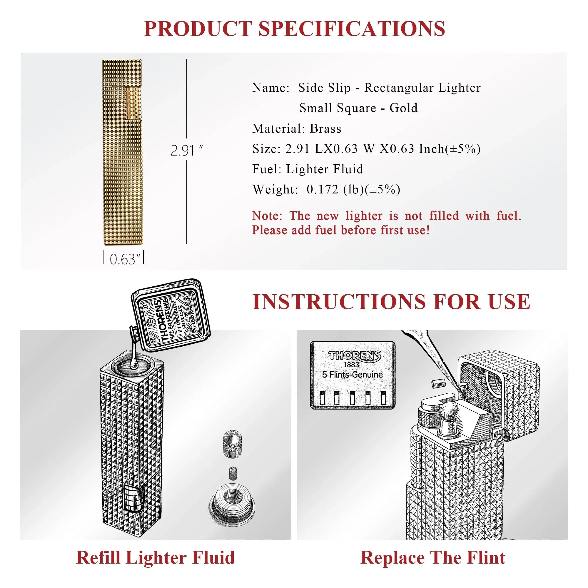 Rectangular Lighter - Small Square - Gold - Image 4