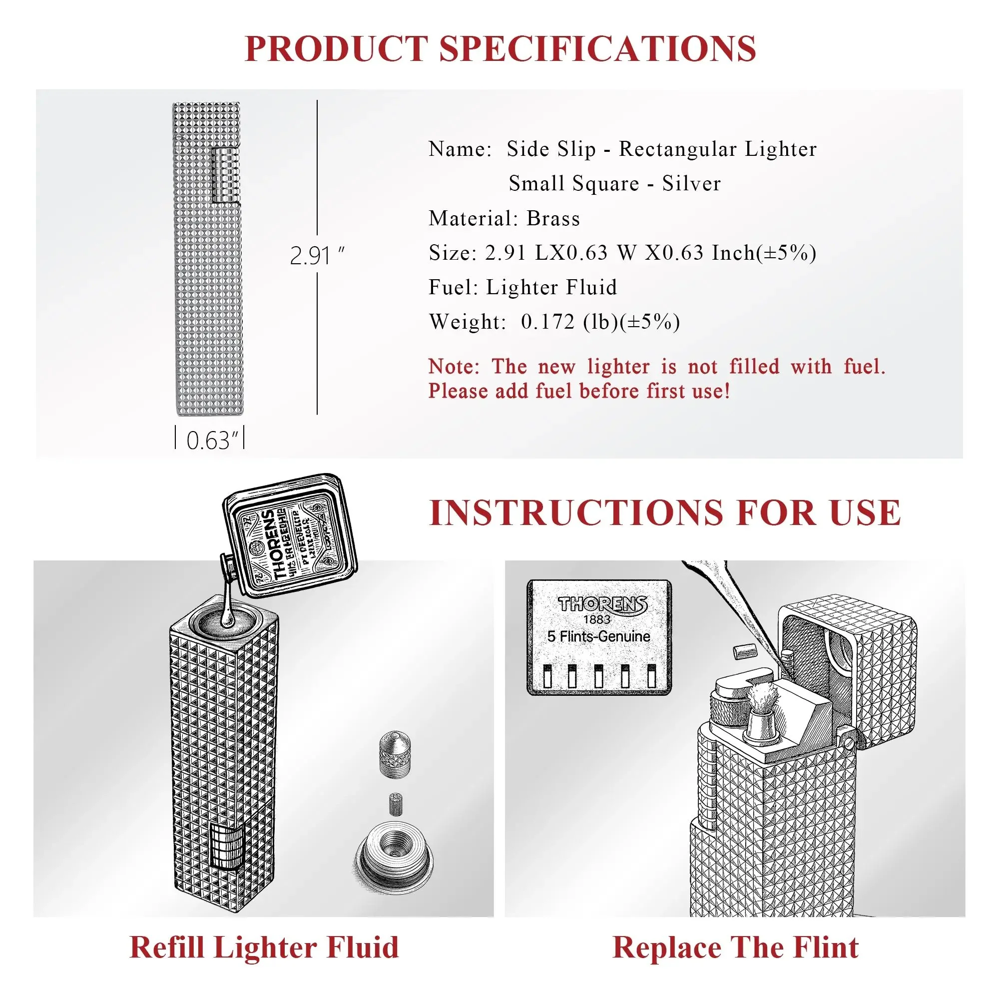 Rectangular Lighter - Small Square - Silver - Image 4