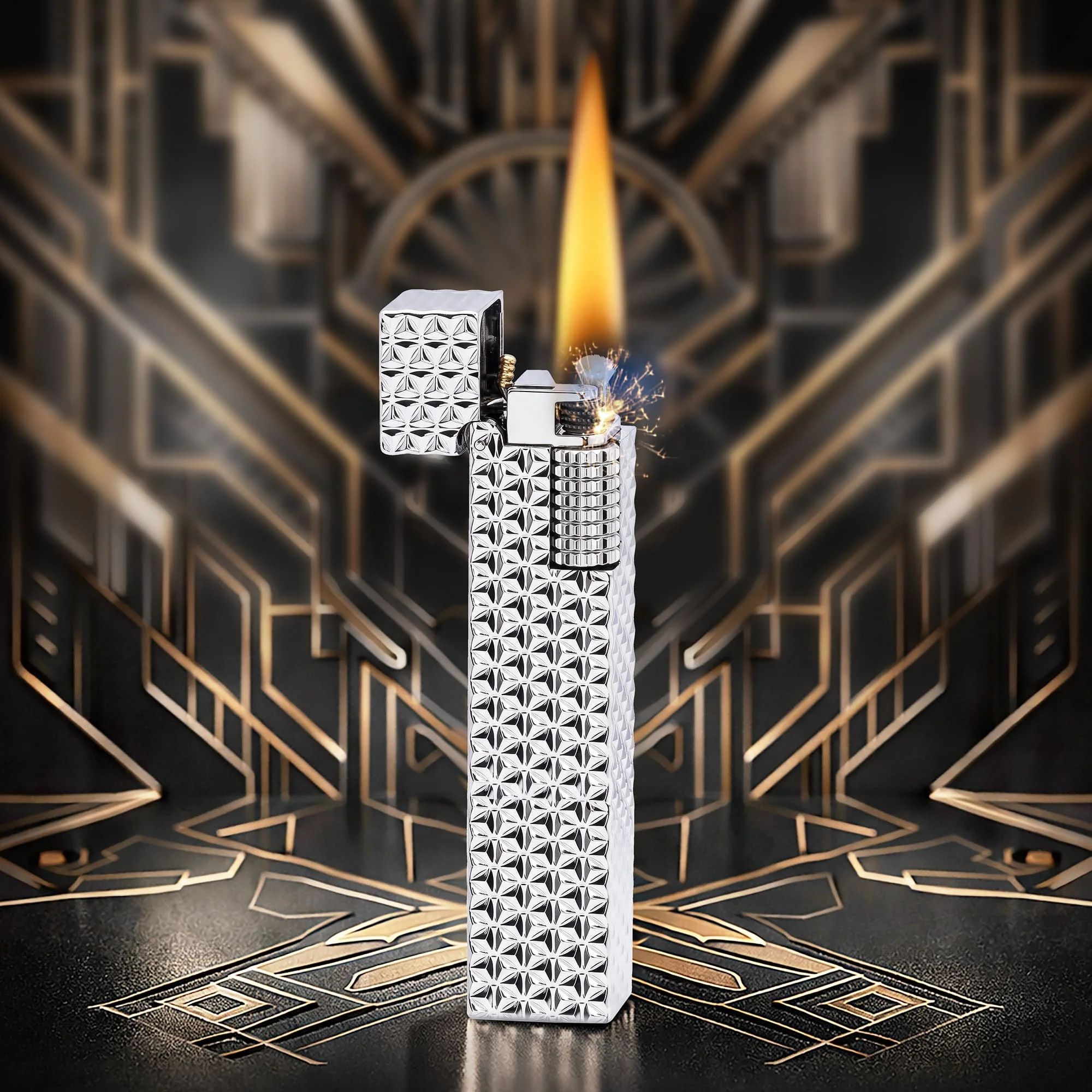 Rectangular Lighter - Starburst Pattern - Silver - Image 3