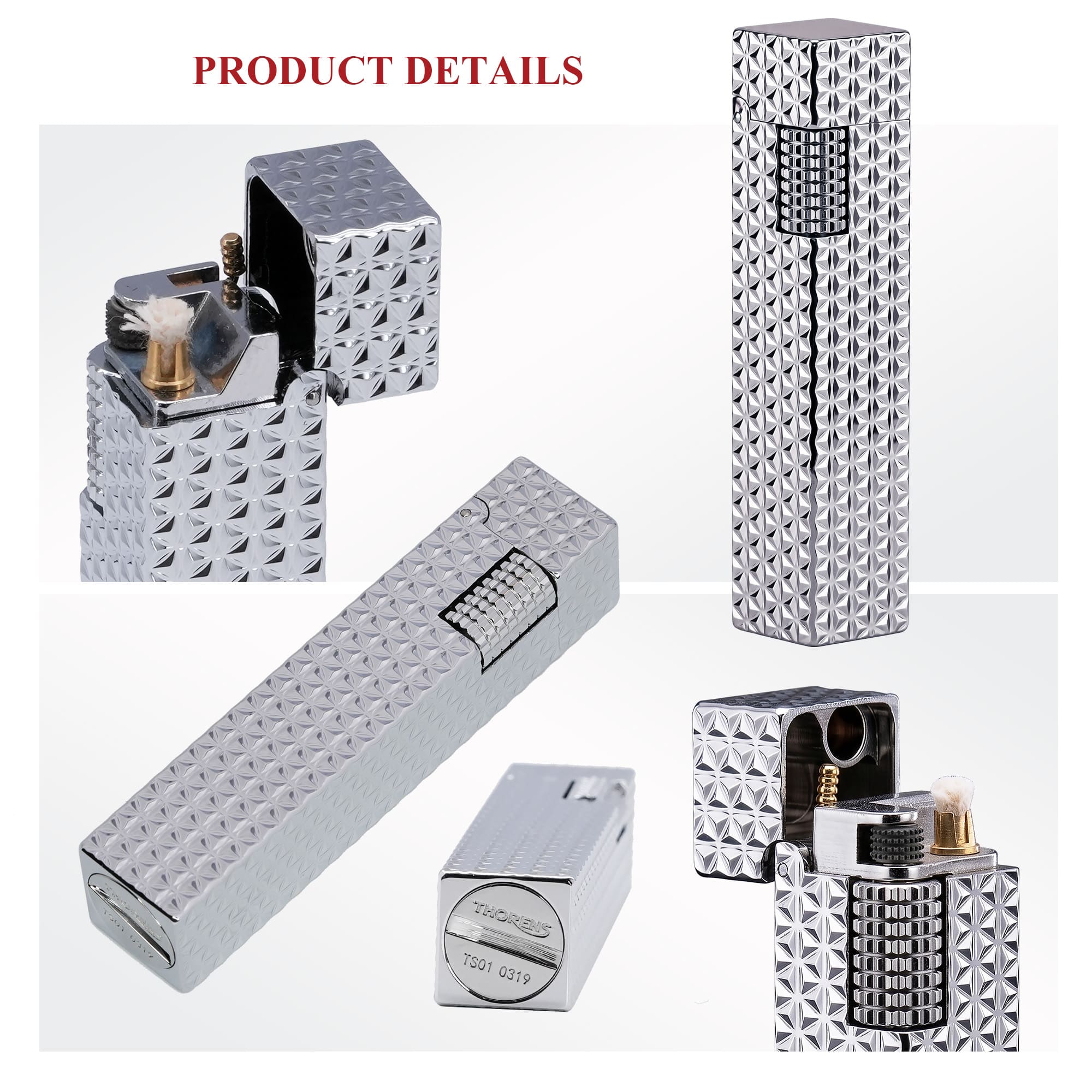 Rectangular Lighter - Starburst Pattern - Silver - Image 6