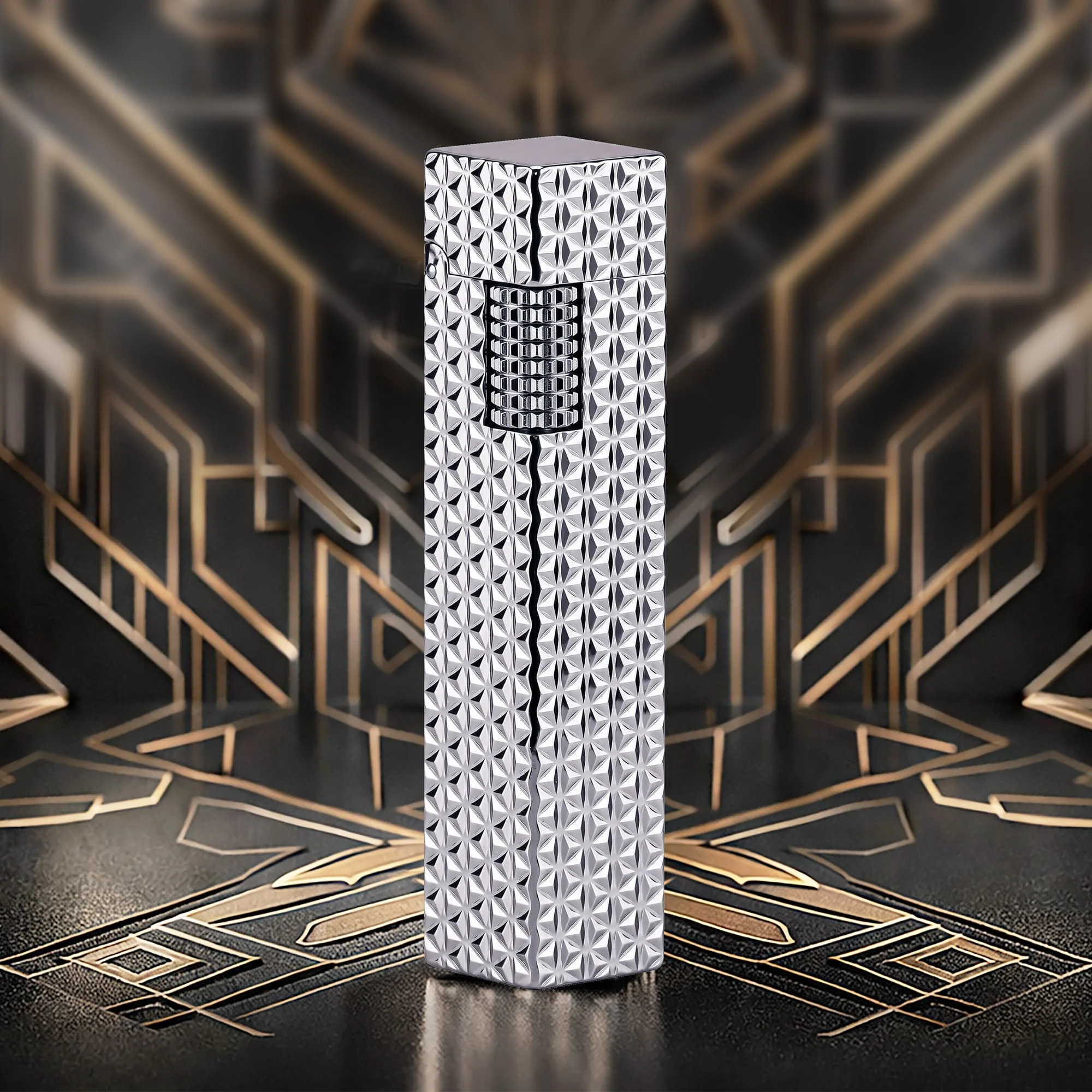 Rectangular Lighter - Starburst Pattern - Silver - Image 7