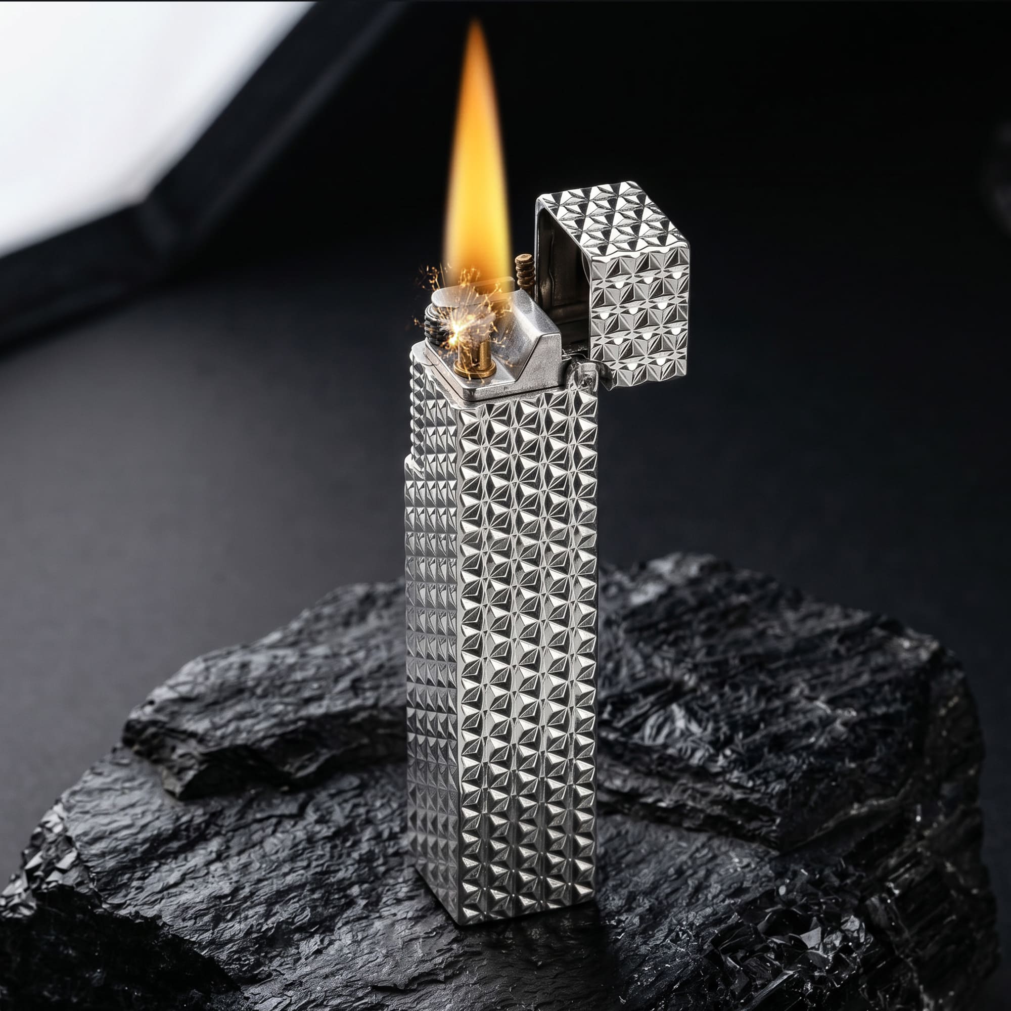 Rectangular Lighter - Starburst Pattern - Silver - Image 8